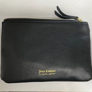 Black Juicy Couture Faux Leather Zip Pouch Cosmetic Make Up Bag 7"x5"